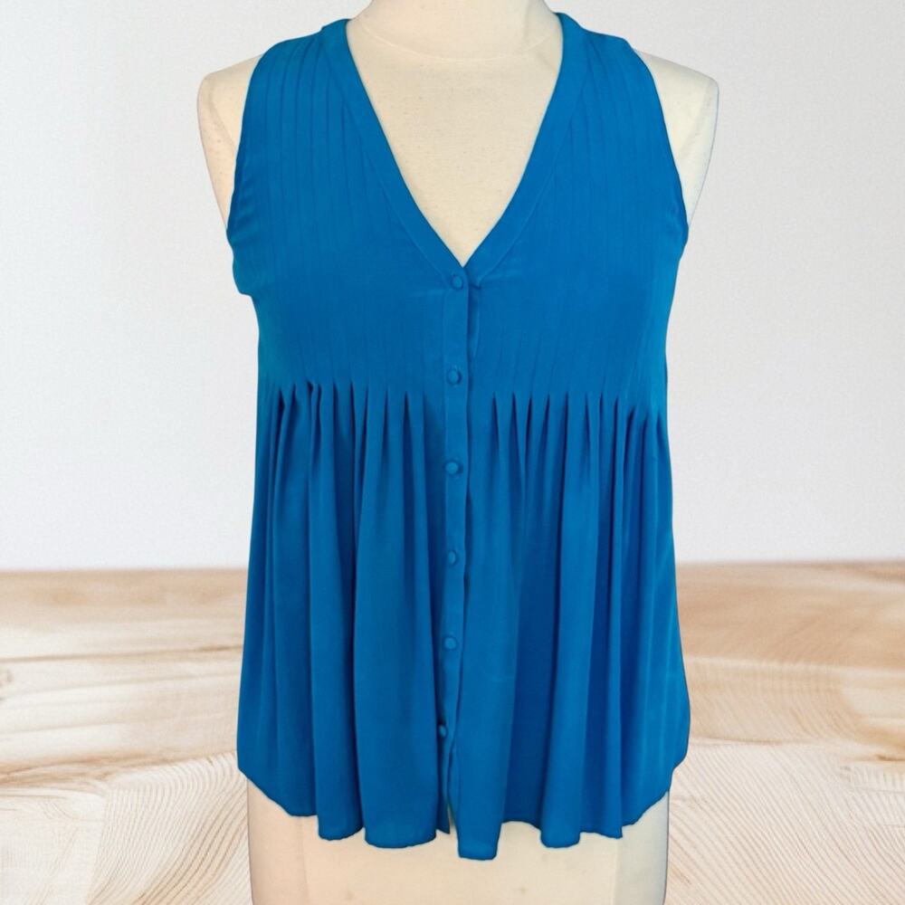 Joie‎ Turquoise Sleeveless Tank Top 100% Silk Sz S Women's Empire Button Up